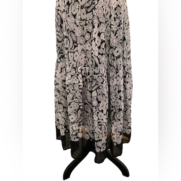 Anthropologie Squareneck Smocked Puff Sleeve Midi Dress Sz M Black White Cottage - Picture 11 of 16